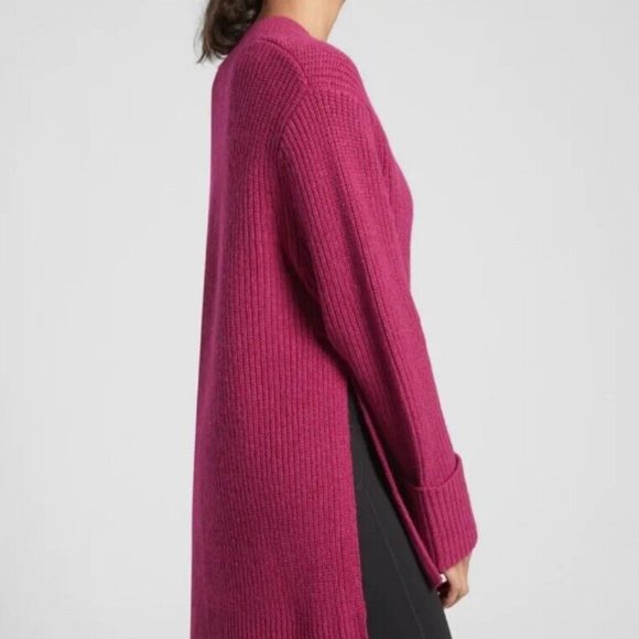 Athleta Shasta V Neck Sweater Hi Low 632081 SMALL FUSCHIA - VERY OVERSIZED - Picture 2 of 7